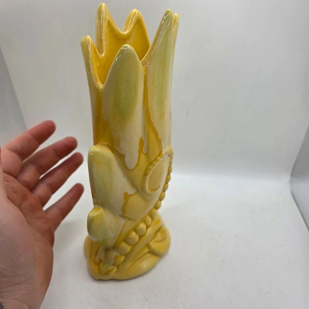 Vintage Royal Haeger Yellow Leaf Vase MCM Sculptural Art Pottery USA Large